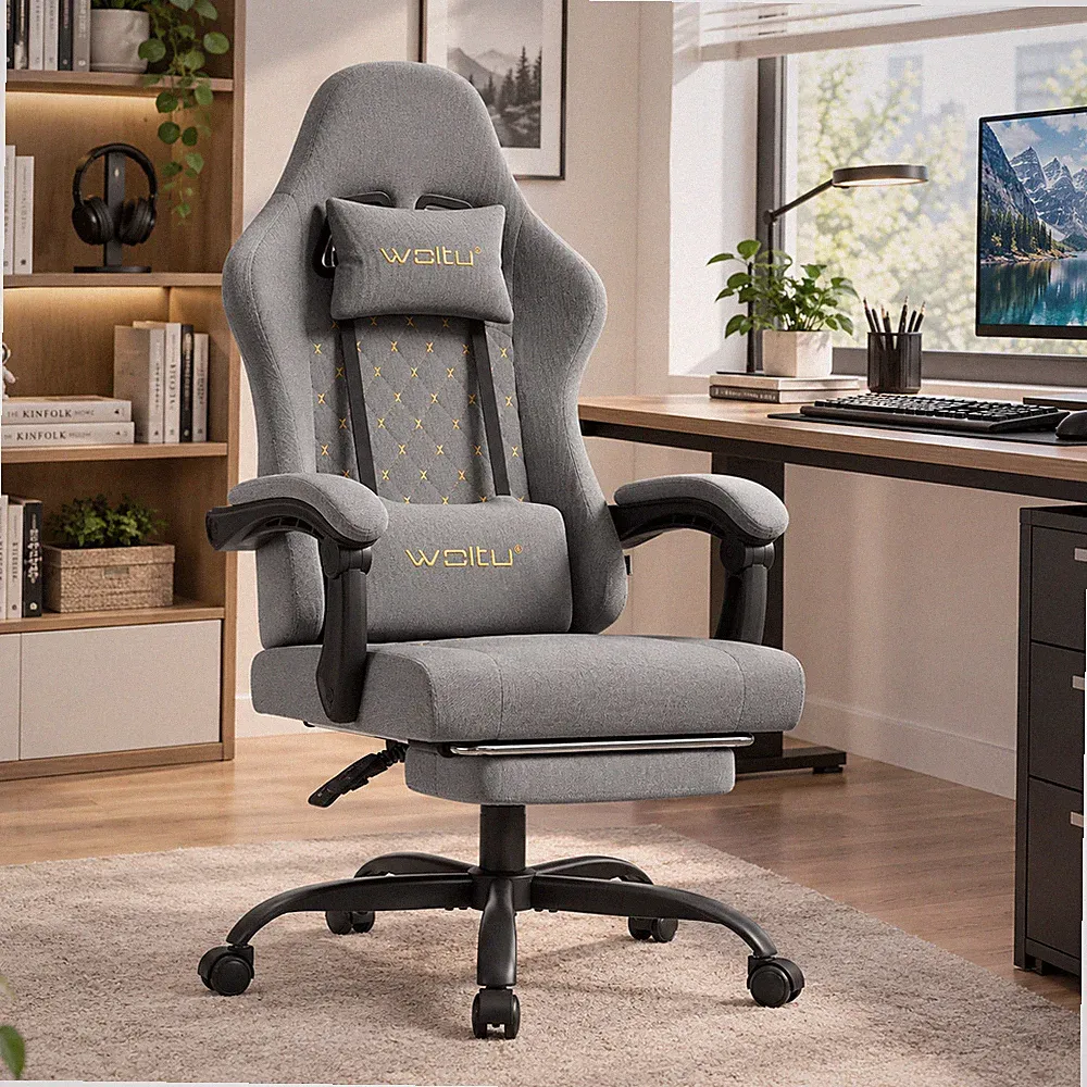 WOLTU Gaming Stuhl mit Massagefunktion Ergonomischer Bürostuhl Fußstütze 150 kg