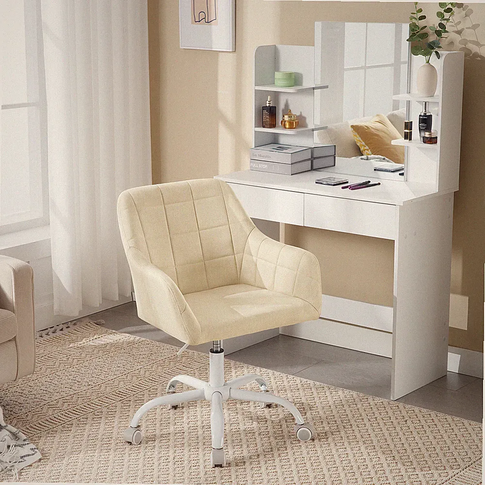 WOLTU Schreibtischstuhl Bürostuhl ergonomisch Leinen Polsterstuhl Beige