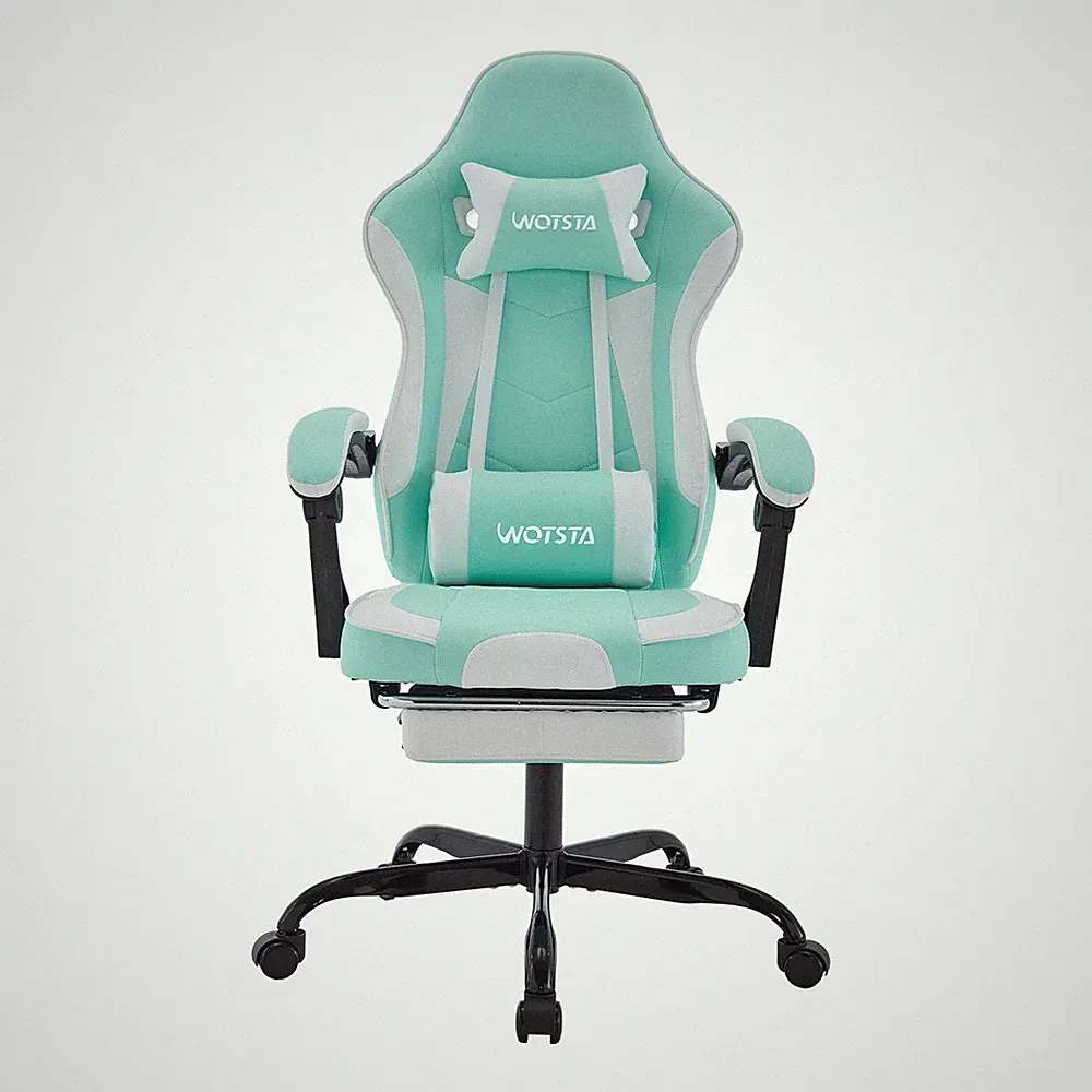 WOTSTA Gaming Stuhl Bürostuhl ergonomisch Fußstütze Kopfstütze Lendenkissen