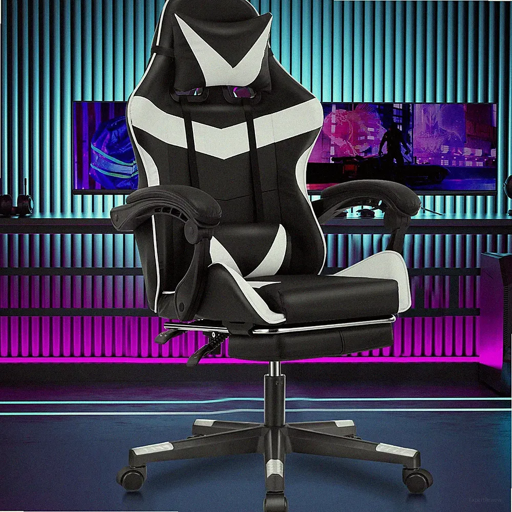 WOTSTA Gaming Stuhl Ergonomisch mit Fußstütze Lendenkissen Kopfstütze Büro