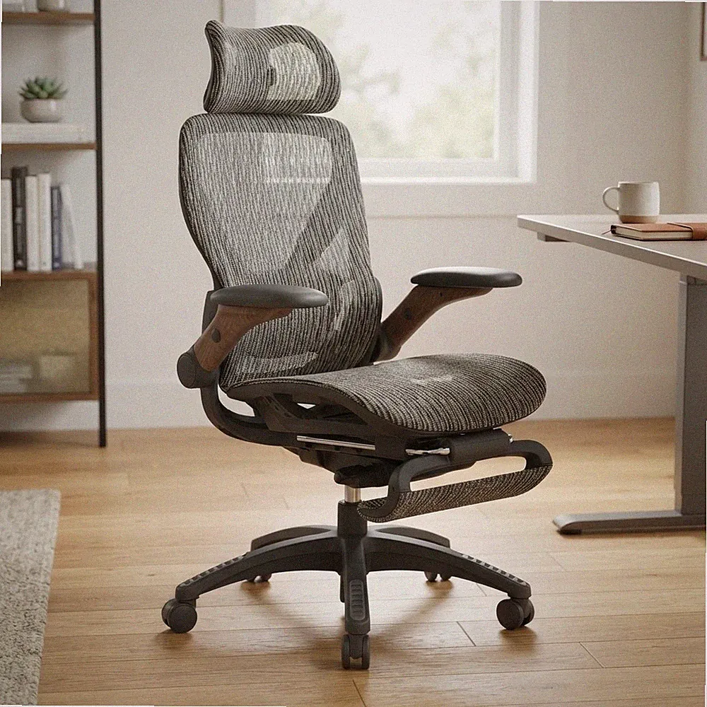 X100 Ergonomischer Bürostuhl mit Fußstütze & 3D Lordosenstütze - Mokka Nussbaum