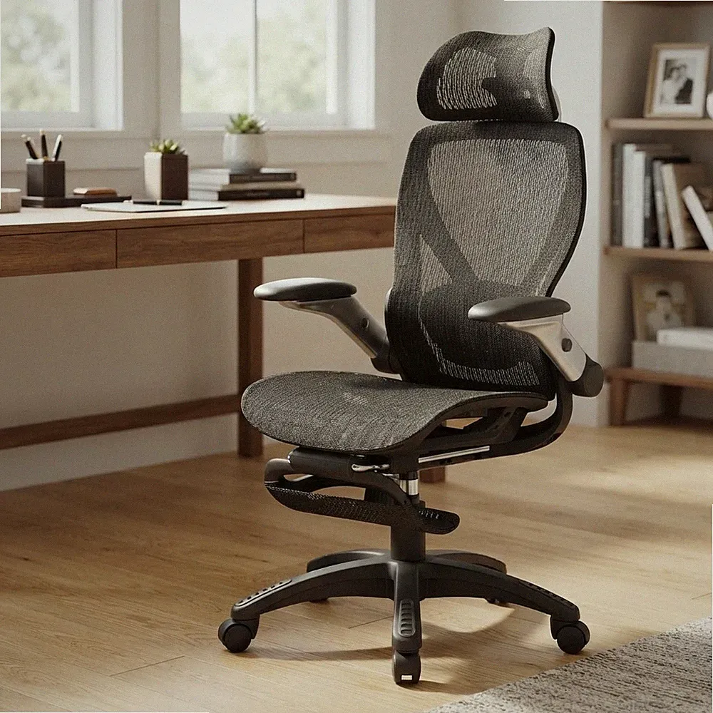 X100 Ergonomischer Bürostuhl mit Fußstütze - Verstellbarer Schreibtischstuhl aus Netzgewebe
