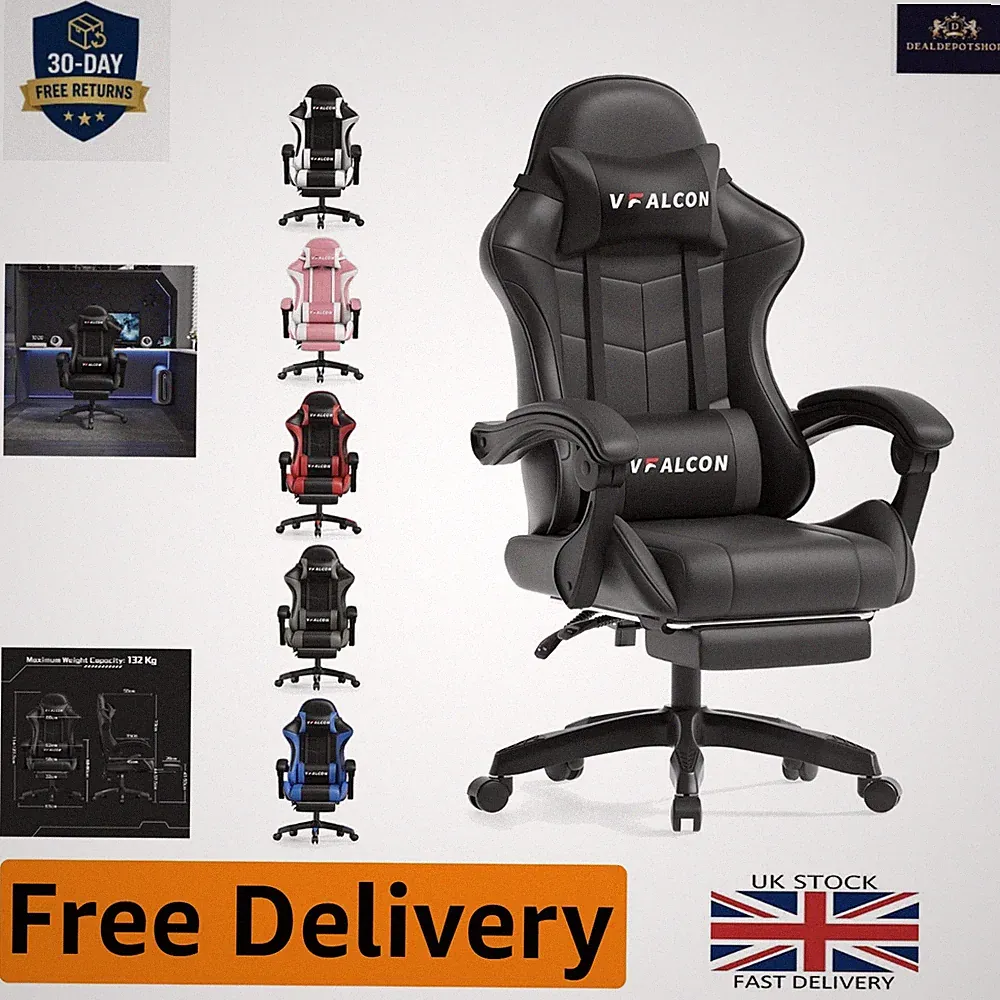 XTREME Ergonomischer Gaming Stuhl - 360° drehbar, liegend & Fußstütze, Schwarz