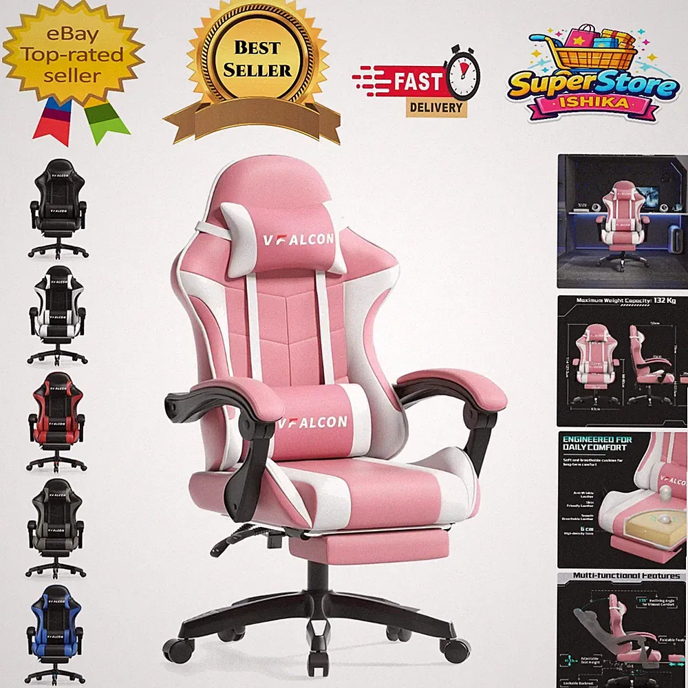 XTREME Gaming Stuhl mit hoher Rückenlehne - Ergonomisches Design mit Fußstütze & Lordosenstütze