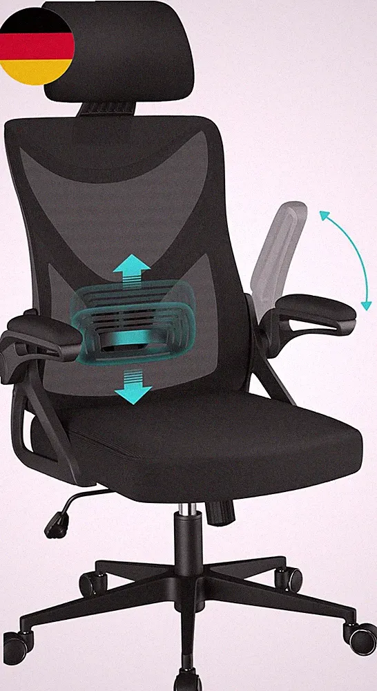 Yaheetech Bürostuhl Ergonomisch, Schreibtischstuhl Mit Hochklappbaren Armlehnen